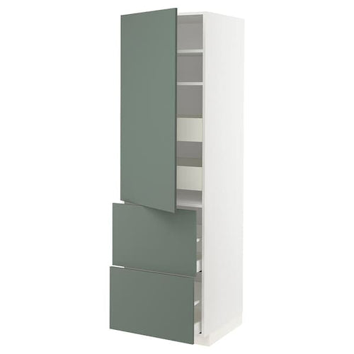 METOD / MAXIMERA - Hi cab w shlvs/4 drawers/dr/2 frnts, white/Bodarp grey-green, 60x60x200 cm