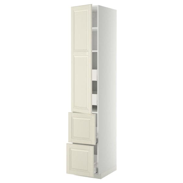 METOD / MAXIMERA - Hi cab w shlvs/4 drawers/dr/2 frnts, white/Bodbyn off-white , 40x60x220 cm - best price from Maltashopper.com 69369302