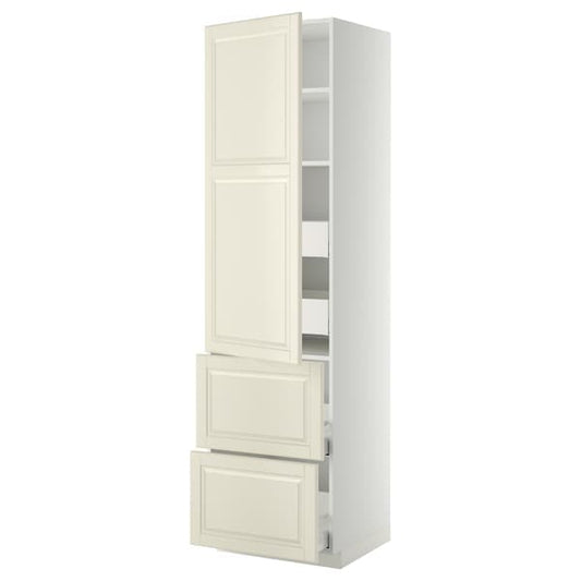 METOD / MAXIMERA - Hi cab w shlvs/4 drawers/dr/2 frnts, white/Bodbyn off-white, 60x60x220 cm - best price from Maltashopper.com 29369304