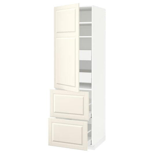 METOD / MAXIMERA - Hi cab w shlvs/4 drawers/dr/2 frnts, white/Bodbyn off-white, 60x60x200 cm - best price from Maltashopper.com 89369674