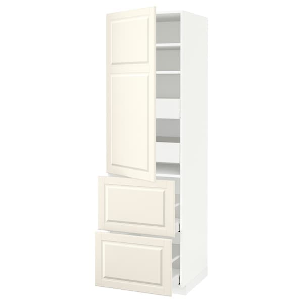 METOD / MAXIMERA - Hi cab w shlvs/4 drawers/dr/2 frnts, white/Bodbyn off-white, 60x60x200 cm - best price from Maltashopper.com 89369674