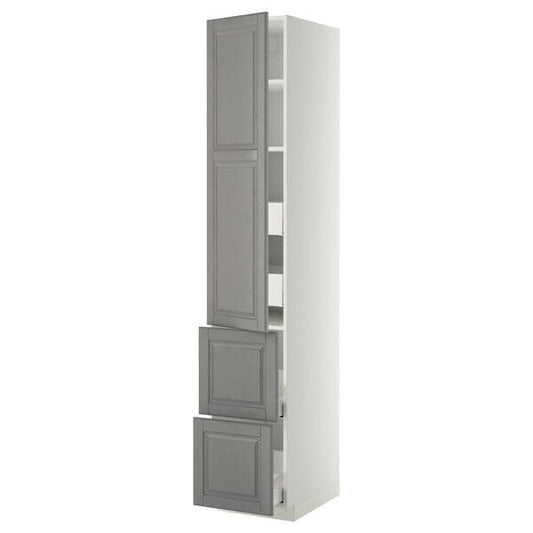 METOD / MAXIMERA - Hi cab w shlvs/4 drawers/dr/2 frnts, white/Bodbyn grey, 40x60x220 cm - best price from Maltashopper.com 29377219
