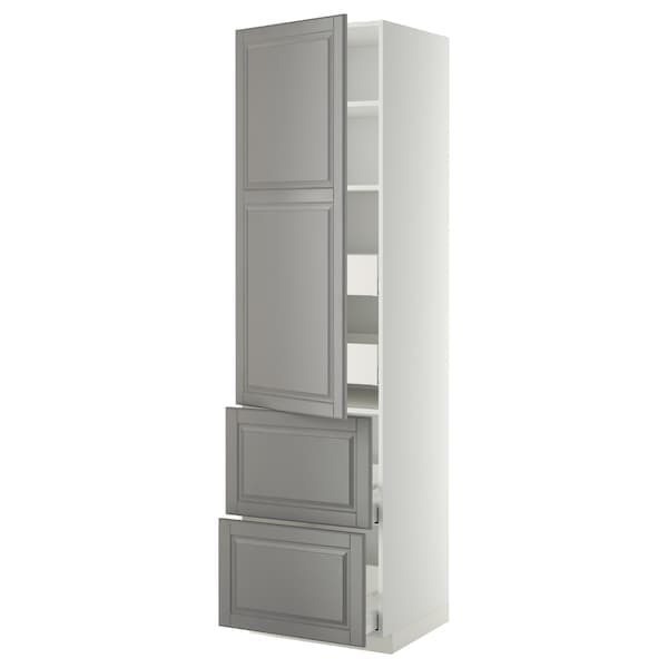 METOD / MAXIMERA - Hi cab w shlvs/4 drawers/dr/2 frnts, white/Bodbyn grey , 60x60x220 cm - best price from Maltashopper.com 89377221