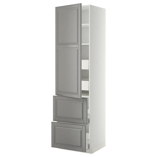 METOD / MAXIMERA - Hi cab w shlvs/4 drawers/dr/2 frnts, white/Bodbyn grey , 60x60x220 cm - best price from Maltashopper.com 89377221