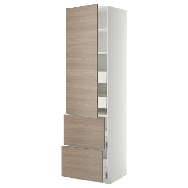 METOD / MAXIMERA hi cab w shlvs/4 drawers/dr/2 frnts, white/Brokhult light grey