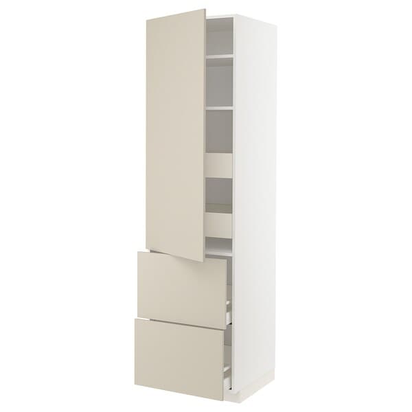 METOD / MAXIMERA - Hi cab w shlvs/4 drawers/dr/2 frnts, white/Havstorp beige, 60x60x220 cm - best price from Maltashopper.com 69504116