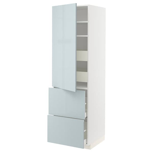 METOD / MAXIMERA hi cab w shlvs/4 drawers/dr/2 frnts, white/Kallarp light grey-blue, 60.0x200.0x60.0 cm