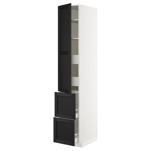 Ikea METOD / MAXIMERA - Hi cab w shlvs/4 drawers/dr/2 frnts, white/Lerhyttan black stained, 40x60x220 cm