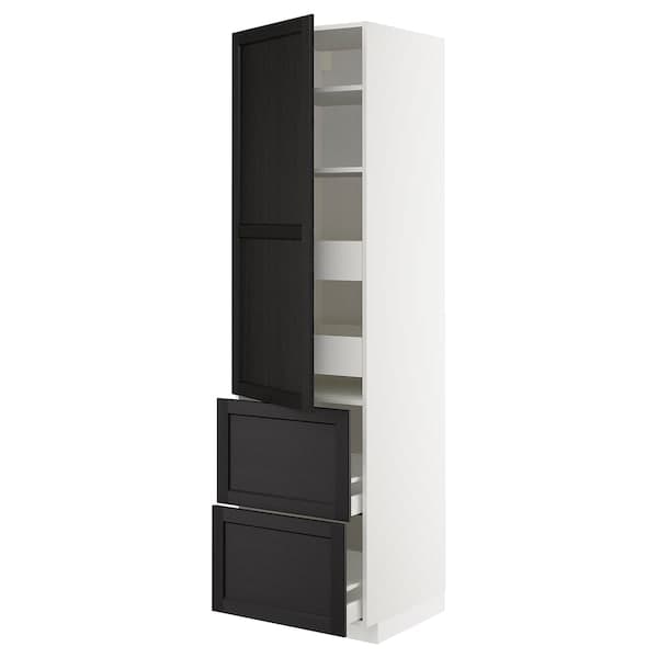 Ikea METOD / MAXIMERA - Hi cab w shlvs/4 drawers/dr/2 frnts, white/Lerhyttan black stained, 60x60x220 cm