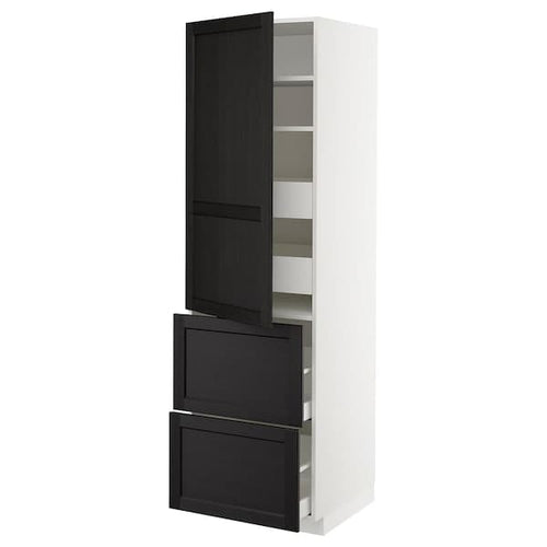 METOD / MAXIMERA - Hi cab w shlvs/4 drawers/dr/2 frnts, white/Lerhyttan black stained ,