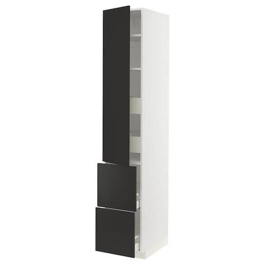 METOD / MAXIMERA hi cab w shlvs/4 drawers/dr/2 frnts, white/Nickebo matt anthracite, 40x60x220 cm