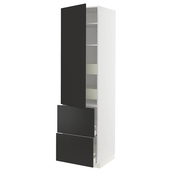 Ikea METOD / MAXIMERA - Hi cab w shlvs/4 drawers/dr/2 frnts, white/Nickebo matt anthracite, 60x60x220 cm