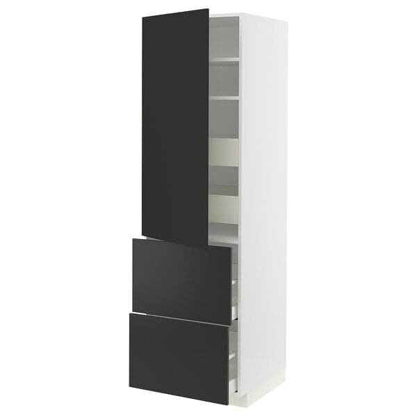 METOD / MAXIMERA - Hi cab w shlvs/4 drawers/dr/2 frnts, white/Nickebo matt anthracite , 60x60x200 cm