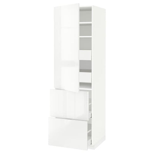 METOD / MAXIMERA hi cab w shlvs/4 drawers/dr/2 frnts, white/Ringhult white, 60x60x200 cm