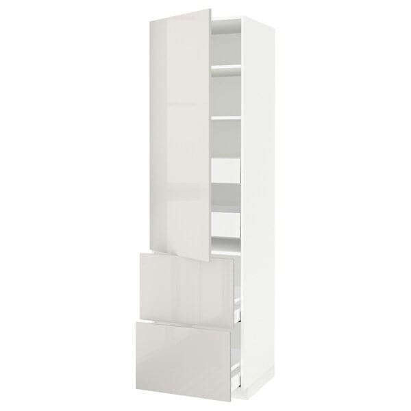 METOD / MAXIMERA - Hi cab w shlvs/4 drawers/dr/2 frnts, white/Ringhult light grey, 60x60x220 cm