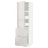METOD / MAXIMERA hi cab w shlvs/4 drawers/dr/2 frnts, white/Ringhult light grey, 60x60x200 cm