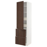METOD / MAXIMERA hi cab w shlvs/4 drawers/dr/2 frnts, white/Sinarp brown, 60x60x220 cm
