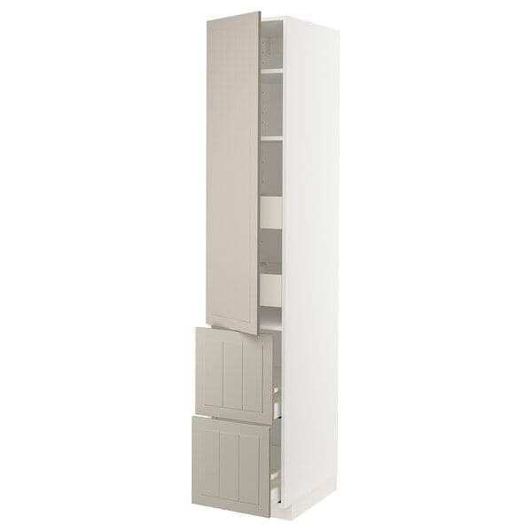 METOD / MAXIMERA - Hi cab w shlvs/4 drawers/dr/2 frnts, white/Stensund beige, 40x60x220 cm