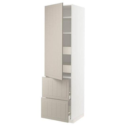 Ikea METOD / MAXIMERA - Hi cab w shlvs/4 drawers/dr/2 frnts, white/Stensund beige, 60x60x220 cm