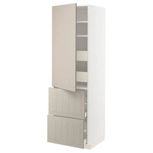 Ikea METOD / MAXIMERA - Hi cab w shlvs/4 drawers/dr/2 frnts, white/Stensund beige, 60x60x200 cm
