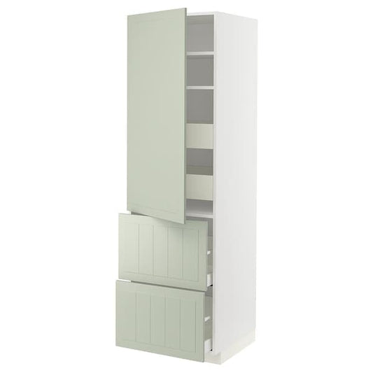 Ikea METOD / MAXIMERA - Hi cab w shlvs/4 drawers/dr/2 frnts, white/Stensund light green, 60x60x200 cm