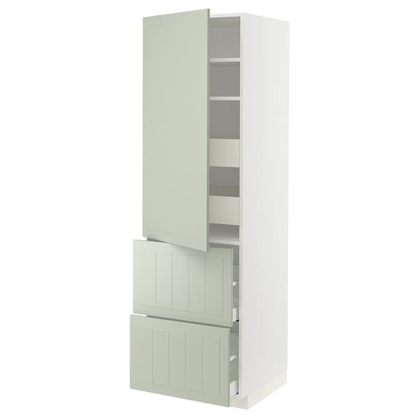 METOD / MAXIMERA - Hi cab w shlvs/4 drawers/dr/2 frnts, white/Stensund light green, 60x60x200 cm