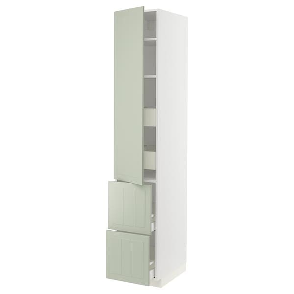 METOD / MAXIMERA - Hi cab w shlvs/4 drawers/dr/2 frnts, white/Stensund light green , 40x60x220 cm