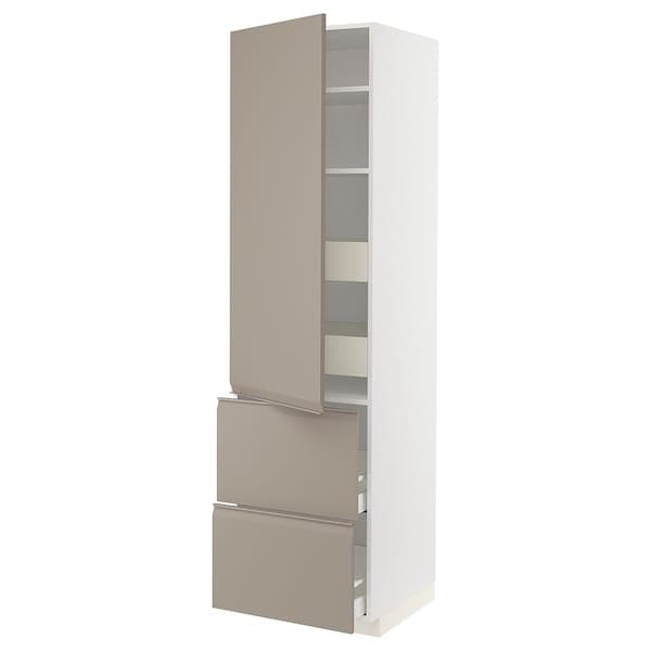 Ikea METOD / MAXIMERA - Hi cab w shlvs/4 drawers/dr/2 frnts, white/Upplöv matt dark beige , 60x60x220 cm