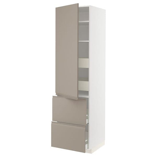 Ikea METOD / MAXIMERA - Hi cab w shlvs/4 drawers/dr/2 frnts, white/Upplöv matt dark beige , 60x60x220 cm