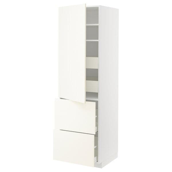 METOD / MAXIMERA - Hi cab w shlvs/4 drawers/dr/2 frnts, white/Vallstena white, 60x60x200 cm - best price from Maltashopper.com 59507035