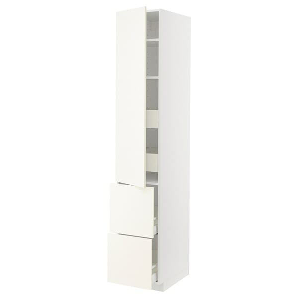 METOD / MAXIMERA - Hi cab w shlvs/4 drawers/dr/2 frnts, white/Vallstena white, 40x60x220 cm