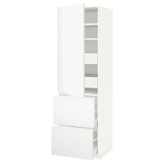 Ikea METOD / MAXIMERA - Hi cab w shlvs/4 drawers/dr/2 frnts, white/Voxtorp matt white, 60x60x200 cm