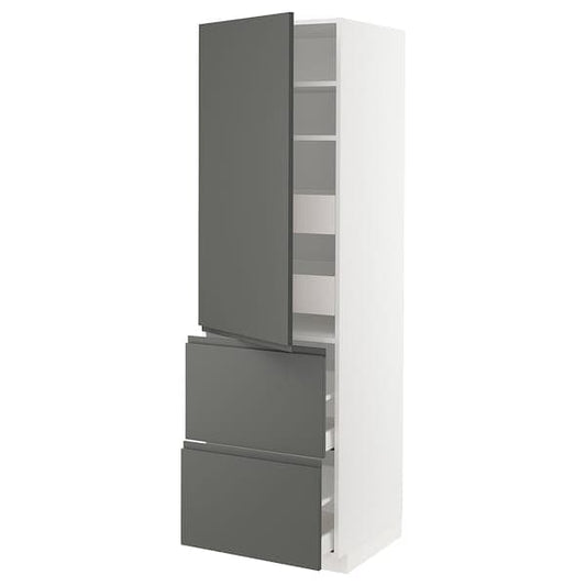 METOD / MAXIMERA - Hi cab w shlvs/4 drawers/dr/2 frnts, white/Voxtorp dark grey, 60x60x200 cm - best price from Maltashopper.com 99374439