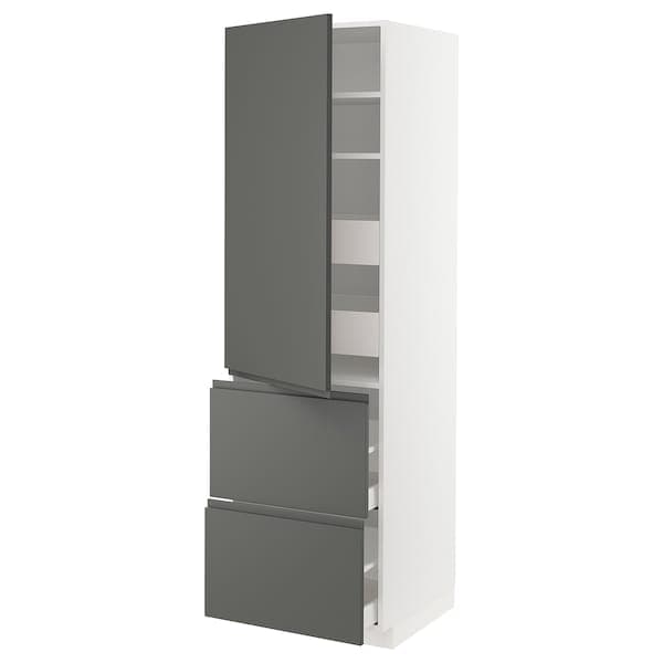 METOD / MAXIMERA - Hi cab w shlvs/4 drawers/dr/2 frnts, white/Voxtorp dark grey, 60x60x200 cm
