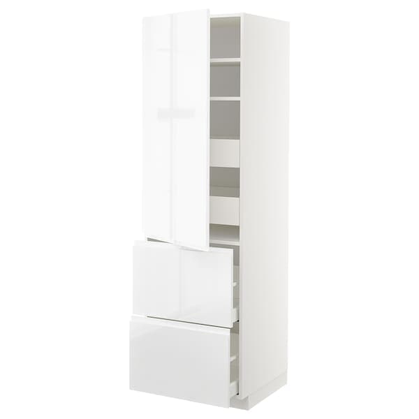 Ikea METOD / MAXIMERA - Hi cab w shlvs/4 drawers/dr/2 frnts, white/Voxtorp high-gloss/white, 60x60x200 cm