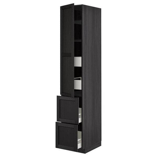 METOD / MAXIMERA - Hi cab w shlvs/4 drawers/dr/2 frnts, black/Lerhyttan black stained, 40x60x220 cm - best price from Maltashopper.com 79343397