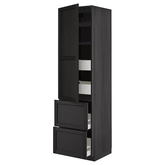 METOD / MAXIMERA - Hi cab w shlvs/4 drawers/dr/2 frnts, black/Lerhyttan black stained, 60x60x220 cm - best price from Maltashopper.com 59370080