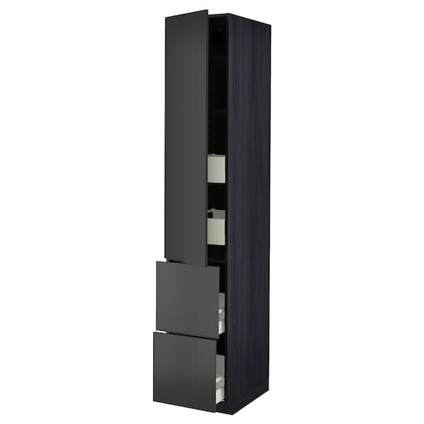 METOD / MAXIMERA - Hi cab w shlvs/4 drawers/dr/2 frnts, black/Nickebo matt anthracite, 40x60x220 cm - best price from Maltashopper.com 69497776