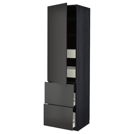 METOD / MAXIMERA - Hi cab w shlvs/4 drawers/dr/2 frnts, black/Nickebo matt anthracite, 60x60x220 cm - best price from Maltashopper.com 19497774
