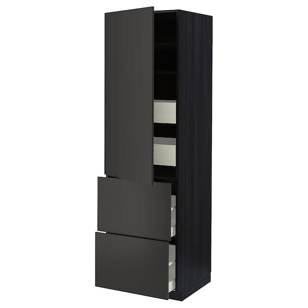 METOD / MAXIMERA - Hi cab w shlvs/4 drawers/dr/2 frnts, black/Nickebo matt anthracite, 60x60x200 cm - best price from Maltashopper.com 19497731