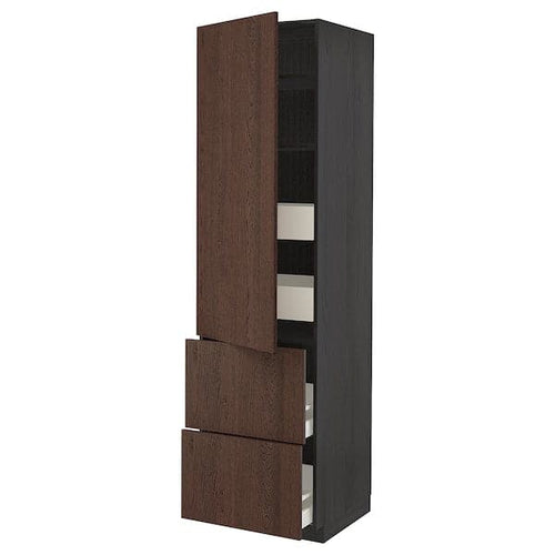 METOD / MAXIMERA - Hi cab w shlvs/4 drawers/dr/2 frnts, black/Sinarp brown, 60x60x220 cm