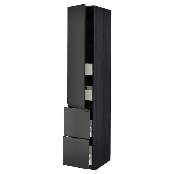 METOD / MAXIMERA - Hi cab w shlvs/4 drawers/dr/2 frnts, black/Upplöv matt anthracite, 40x60x220 cm - best price from Maltashopper.com 09495290