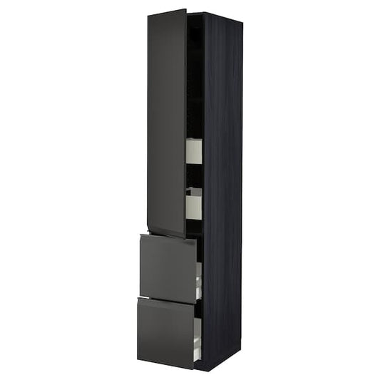 METOD / MAXIMERA - Hi cab w shlvs/4 drawers/dr/2 frnts, black/Upplöv matt anthracite, 40x60x220 cm - best price from Maltashopper.com 09495290
