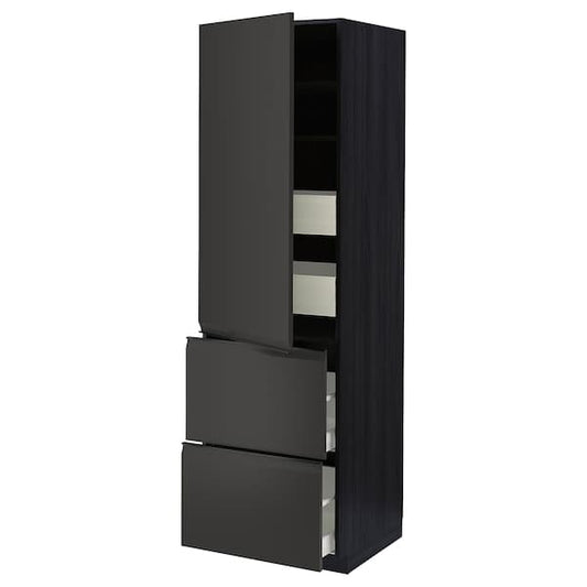 METOD / MAXIMERA - Hi cab w shlvs/4 drawers/dr/2 frnts, black/Upplöv matt anthracite, 60x60x200 cm - best price from Maltashopper.com 99495422