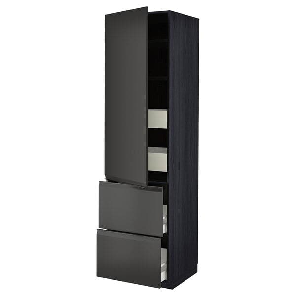 METOD / MAXIMERA - Hi cab w shlvs/4 drawers/dr/2 frnts, black/Upplöv matt anthracite, 60x60x220 cm