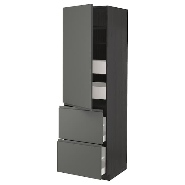 METOD / MAXIMERA - Hi cab w shlvs/4 drawers/dr/2 frnts, black/Voxtorp dark grey, 60x60x200 cm - best price from Maltashopper.com 29383022