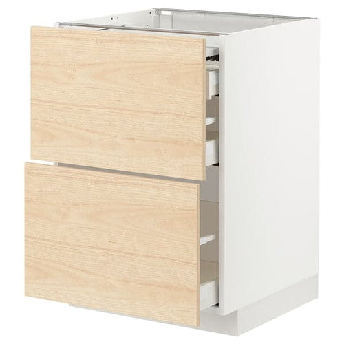 METOD / MAXIMERA - Bc w pull-out work surface/3drw, white/Askersund light ash effect, 60x60 cm