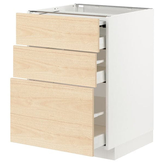 Ikea METOD / MAXIMERA - Bc w pull-out work surface/3drw, white/Askersund light ash effect, 60x60 cm