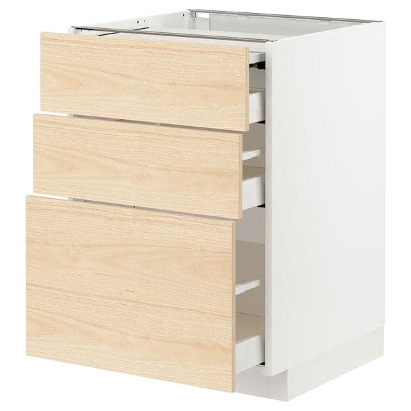 METOD / MAXIMERA - Bc w pull-out work surface/3drw, white/Askersund light ash effect, 60x60 cm