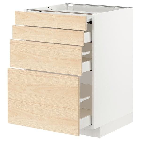 Ikea METOD / MAXIMERA - Bc w pull-out work surface/3drw, white/Askersund light ash effect, 60x60 cm